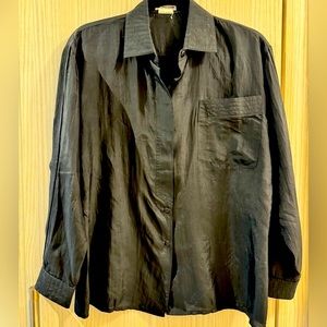 Black vintage 100% silk button up shirt